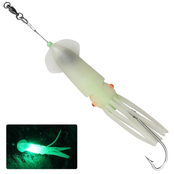 Saltwater Fishing Squid Lures Lighted Glow in the Dark LED Fishing Lures Soft Squid Jig Halibut Lingcod Salmon Trolling Lures Deep Drop Light Flasher Offshore Lures Mackerel Tuna Grouper Striper Lure