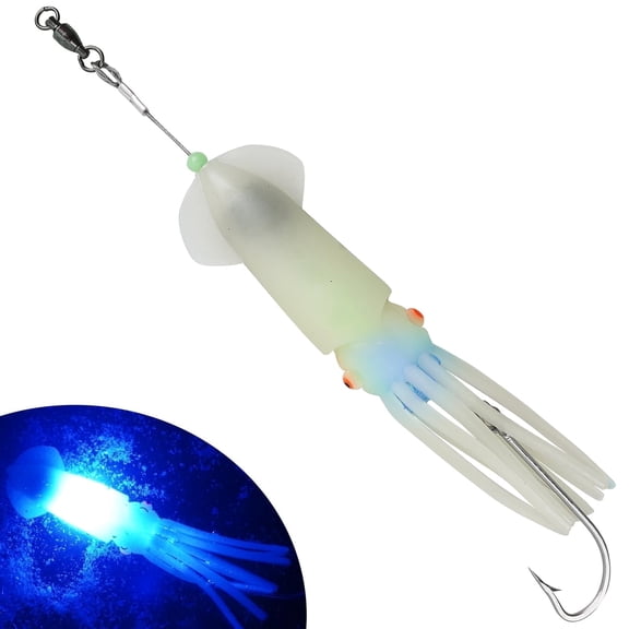 Saltwater Fishing Squid Lures Lighted Glow in the Dark LED Fishing Lures Soft Squid Jig Halibut Lingcod Salmon Trolling Lures Deep Drop Light Flasher Offshore Lures Mackerel Tuna Grouper Striper Lure