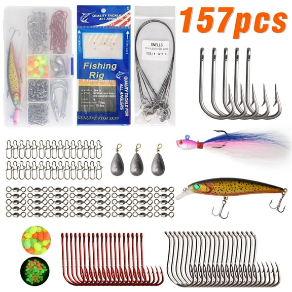 Saltwater Fishing Tackle Box Surf Fishing Tackle Kit, 157Pieces Sea Fishing Gear Set Include Fishing Spoon Jigs Fishing Bait Rig Pyramid Weights Wire Leaders Fishing Accessories
