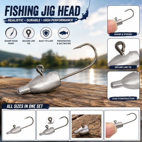 Saltwater Fishing Tackle Weedless Jig Head, Unpainted Lead Jig Head Sharp Hook, for Soft Plastic Lures, Freshwater and Saltwater Bass Pike Bluegill Fishing, Single Count
