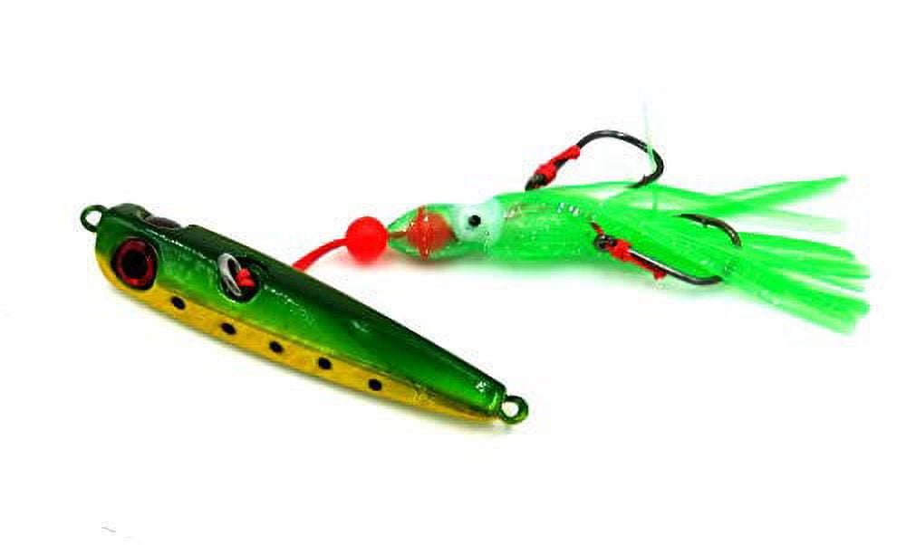 Saltwater Jig with Squid Skirt Tuna Yellowtail Rock Cod Ling Cod Lure  (Green, 80g) 