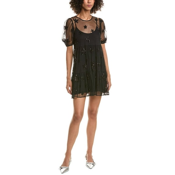 Saltwater Luxe womens Beaded Mesh Mini Dress, xs, Black