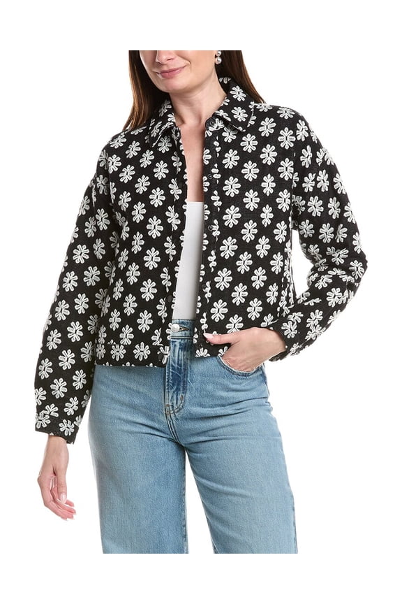 womens Embroidered Jacket, l, Black