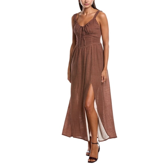 Saltwater Luxe womens  Linen-Blend Midi Dress, xs, Brown
