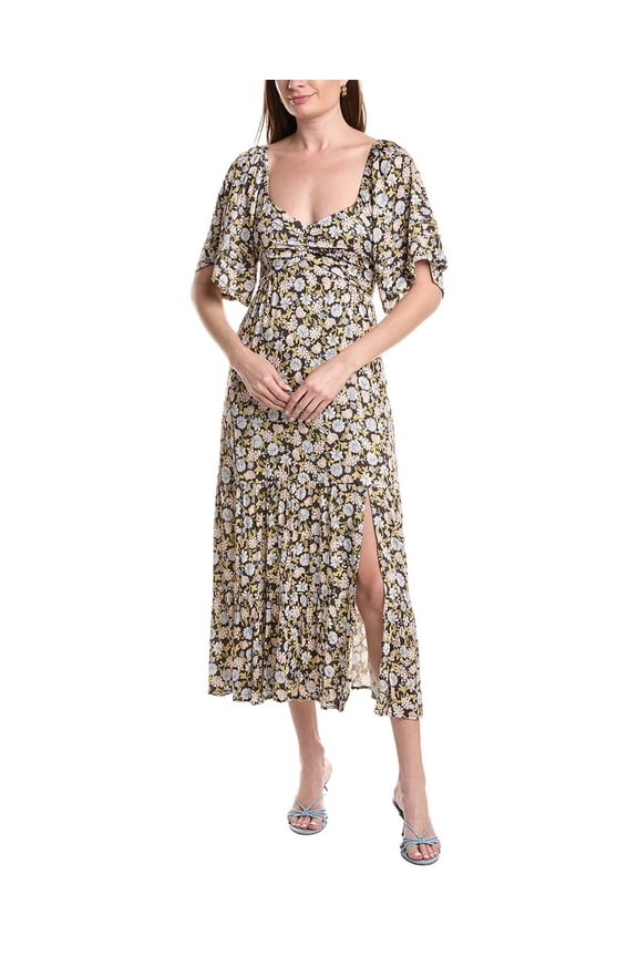 womens  Printed Midi Dress, xs, Black