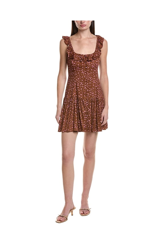 womens Printed Mini Dress, xs, Brown