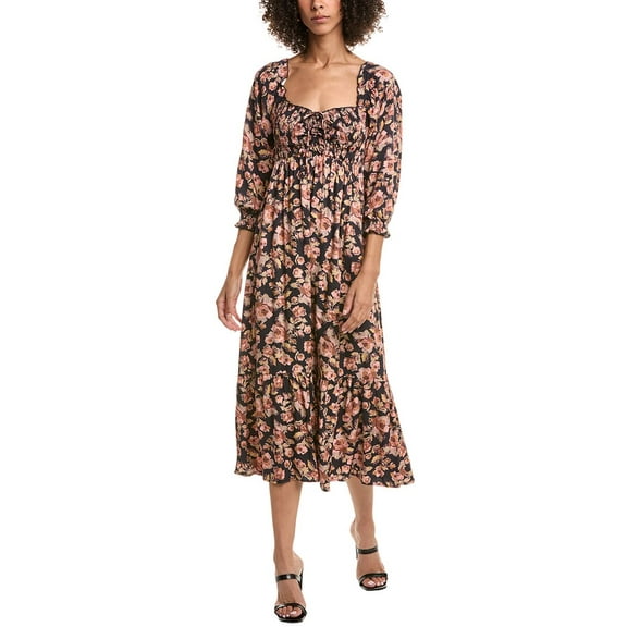 Saltwater Luxe womens  Puff Sleeve Midi Dress, xs, Black