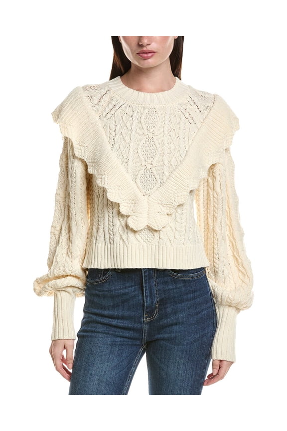 womens  Ruffle Front Sweater, xs, White