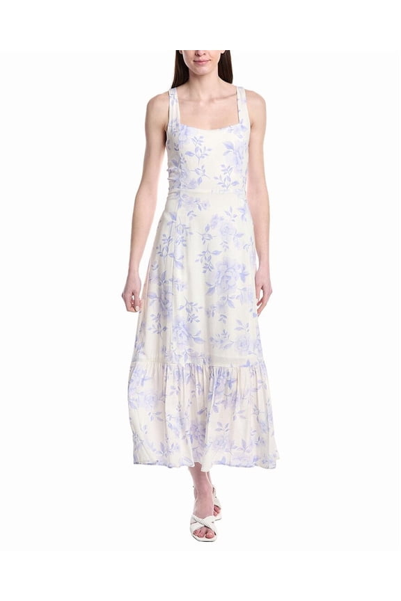 womens Tank Linen-Blend Midi Dress, XL, Blue