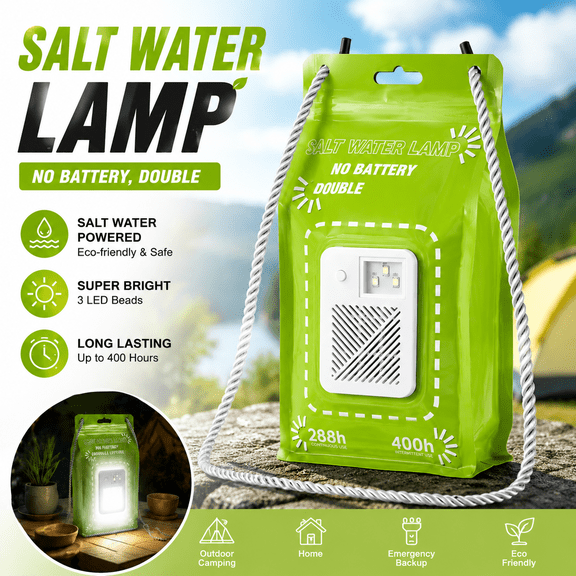 Saltwater Powered Emergency LED Lamp with SOS Mode, Portable Camping Survival Light No Battery Required, Compact Outdoor Lighting with Rope
