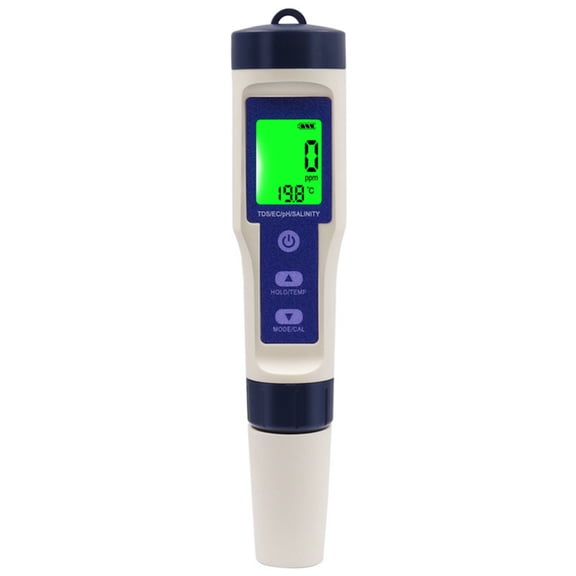 Saltwater Salinity Tester 5 in 1 Waterproof Meter Digital Tds Ec Temperature Tester for Aquariums Fish Tank Pools Koi Ponds Single Pack with Calibration Powder