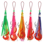 Saltwater Squid Fishing Lure Set, 5pcs Luminous Soft Squid Jigging Lures with Double Assist Hook Octopus Squid Skirts for Saltwater Ocean Fishing
