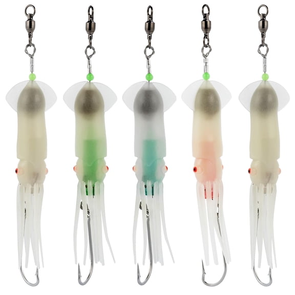 Saltwater Squid Fishing Lures Five Colors 6/0 J Hook-6"(2.5oz) Offshore Trolling Deep Drop Baits