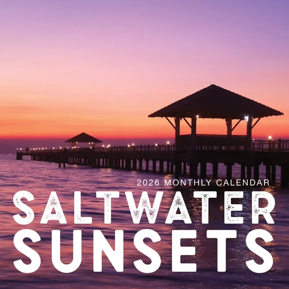 Saltwater Sunsets Calendar 2026 | 12" x 24" 16 Month Coastal Sunset Calendar | Marble City Press