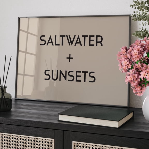 Saltwater Sunsets Wall Art Print, Coastal Quote Decor Unframed Paper Print