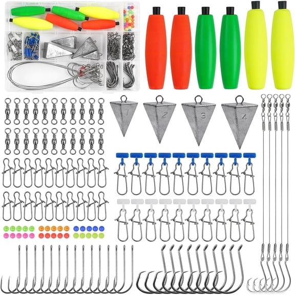 Saltwater Surf Fishing Kit, 140pcs Fish Finder Santee Cooper Rigs Catfishing Tackle Box Included Fishing Hooks Rig Peg Floats Pyramid Weights Sinker Sliders Fishing Accessories