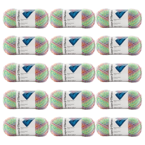 Loops & Threads Saltwater Taffy Impressions Yarn - Bulky Weight Yarn for Knitting, Crochet, Weaving, Arts & Crafts, 15 Pack