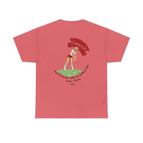 SaltwaterRagz THIRSTY HOOKER GOLFING PROBLEM Graphic T-Shirt – Soft Cotton Classic Fit for Men, Women, and Kids Shirts– Coral Silk