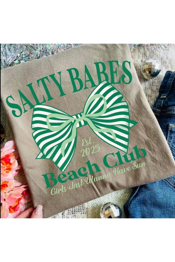 Salty Babes Shirt, Neon Coquette Bow Summer Tee, Trendy Preppy Beach Shirt, Aesthetic Summer Shirt for Women, Cute Coastal Vacation Shirt