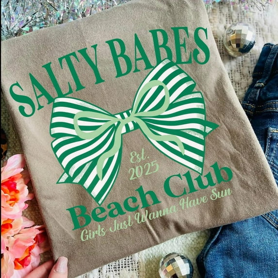 Salty Babes Shirt, Neon Coquette Bow Summer Tee, Trendy Preppy Beach Shirt, Aesthetic Summer Shirt for Women, Cute Coastal Vacation Shirt
