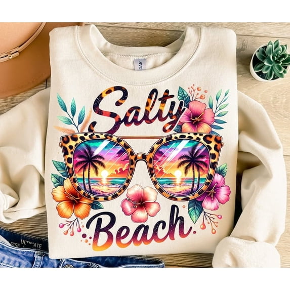 Salty Beach Shirt, Colorful Summer T-Shirt with Tropical Flowers, Trendy Beach Graphic Tee, Vacation Vibes Shirt