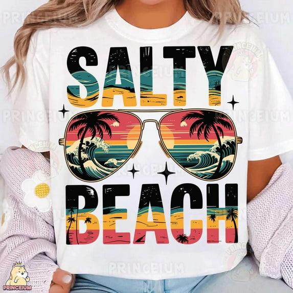 Salty Beach T-Shirt, Retro Summer Shirt, Sunglasses Beach Design Shirt, Tropical Vacation Shirt, Ocean Waves Shirt