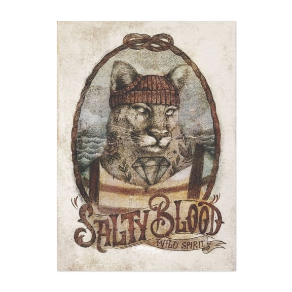 Salty Blood - Drawing Cat Surrealism Vintage Quote Modern Art Retro Wildlife Unframed Wall Art Print 4 x 6 inches