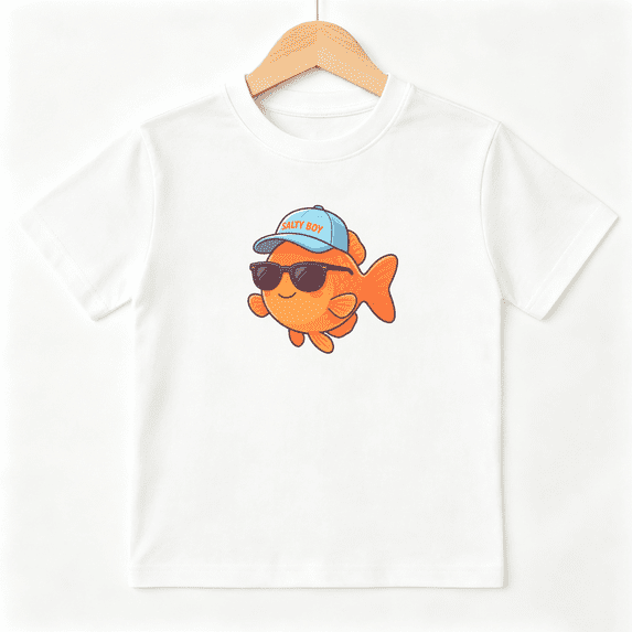 Salty Boy Goldfish Sunglasses Boys Graphic Tees Summer Beach Kids T-Shirt 100% Cotton Short Sleeve Tops Ages 4-13Y