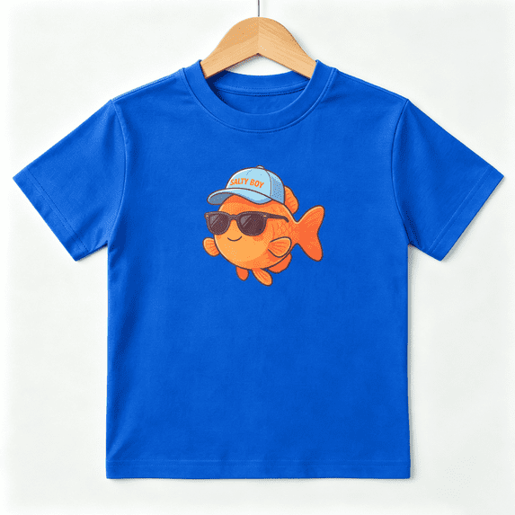 Salty Boy Goldfish Sunglasses Boys Graphic Tees Summer Beach Kids T-Shirt 100% Cotton Short Sleeve Tops Ages 4-13Y