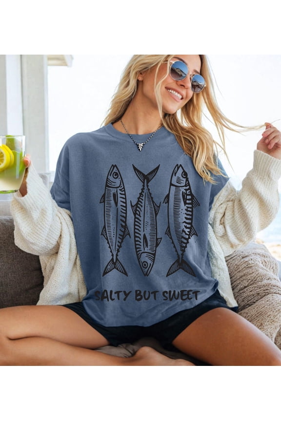 Salty But Sweet Fish Graphic T-Shirt, Beach Graphic Tee, Preppy Summer Shirt, Fishing Lover Gift, Unisex Cotton T-Shirt, Sizes S-3XL