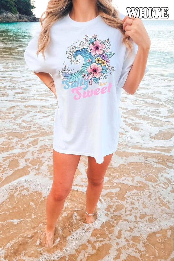 Salty But Sweet Shirt, Coastal Wave Tee, Floral Beach Shirt, Ocean Lover Gift, Casual Summer Vacation Tee