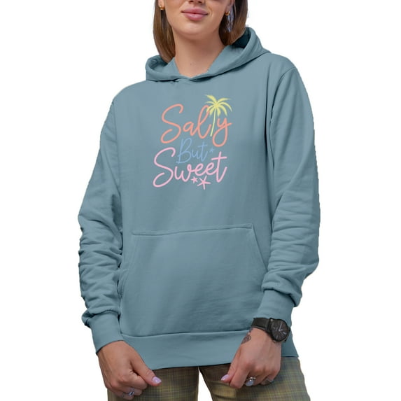 Salty But Sweet with Palm Tree Art Merch Gift, Light Blue Hooded Sweatshirt or Hoodie, Large