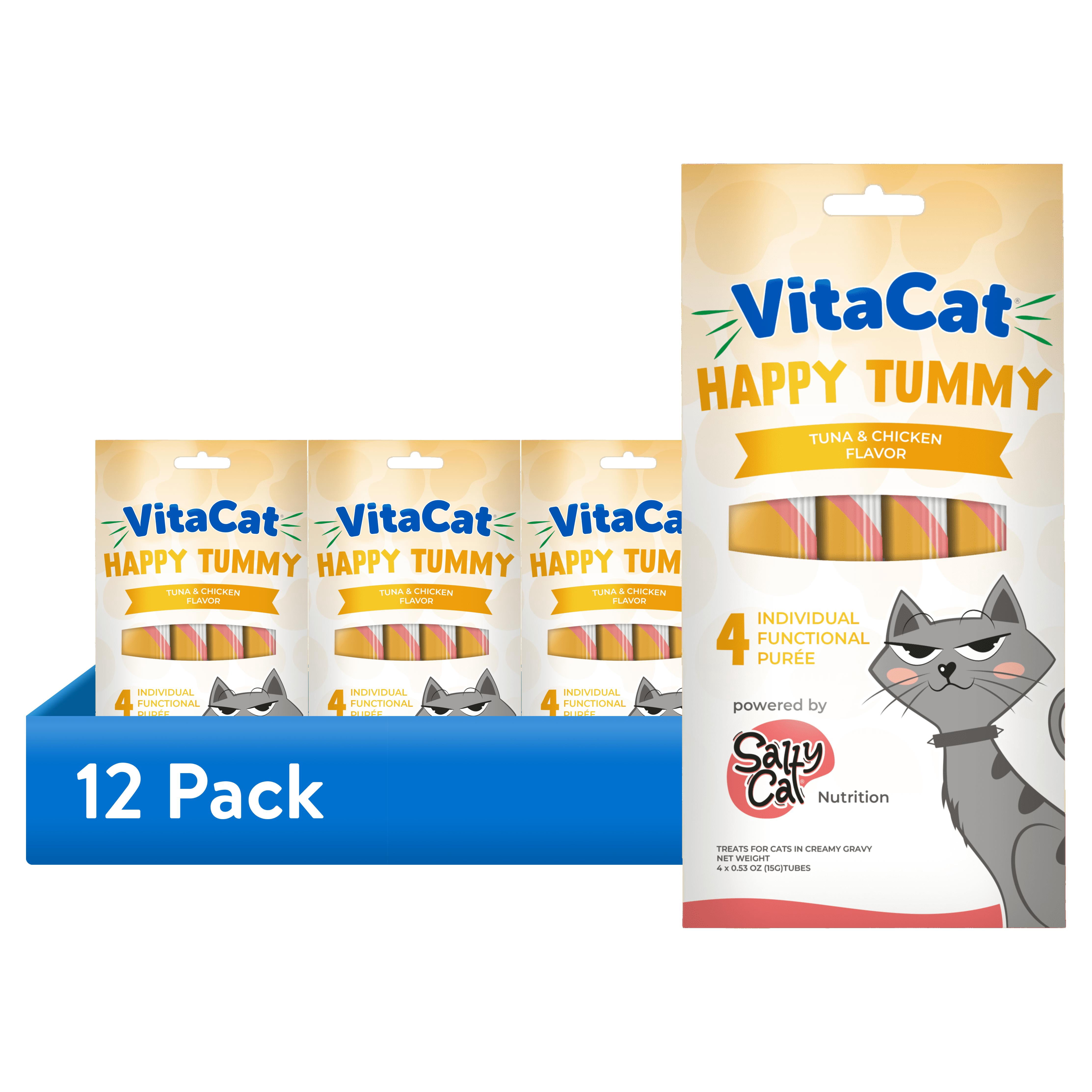 (12 pack) Salty Cat by VitaCat Happy Tummy Tuna & Chicken Soft Treats for Cats, 60g Pouch (4 Pack)