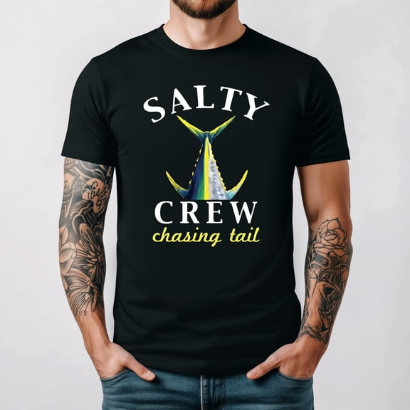 Salty Crew Chasing Tail Funny Sarcastic Fishing Theme Graphic T Shirt, for men & women up to 5XL