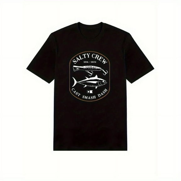 Salty Crew Graphic Men's T-Shirt - 100% Cotton, Casual Short Sleeve with Shark Design, Black, All-Season Comfort Fit