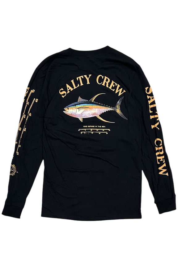 Men's T-Shirt Ahi Mount Long Sleeve Crewneck Tee (Large, Black)