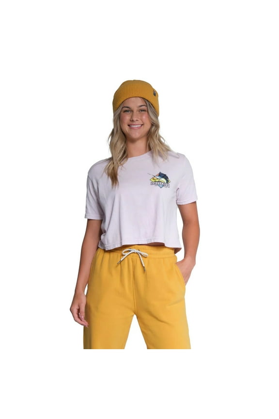 Women's Go Sailin Crop Boyfriend Relaxed Fit Premium Tee T-Shirt (X-Large, Lavender Fog)