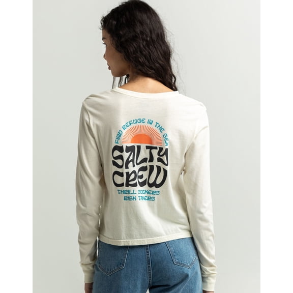 Salty Crew Women's Sunrise Cropped Long Sleeve Tee T-Shirt in Cream (Medium, Cream)