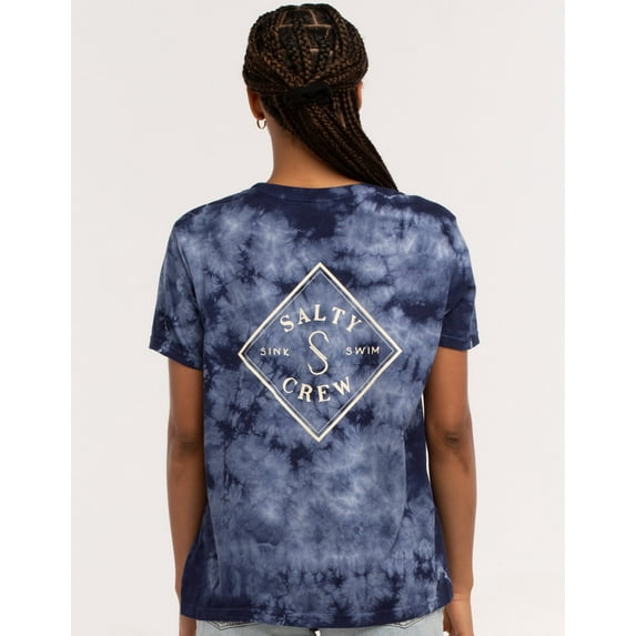 Salty Crew Women's Tippet Boyfriend Fit Blue Tie Dye Premium Tee T-Shirt (X-Small, Blue Tie Dye)