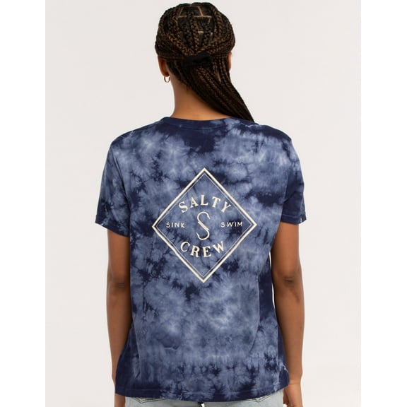 Salty Crew Women's Tippet Boyfriend Fit Blue Tie Dye Premium Tee T-Shirt (X-Small, Blue Tie Dye)