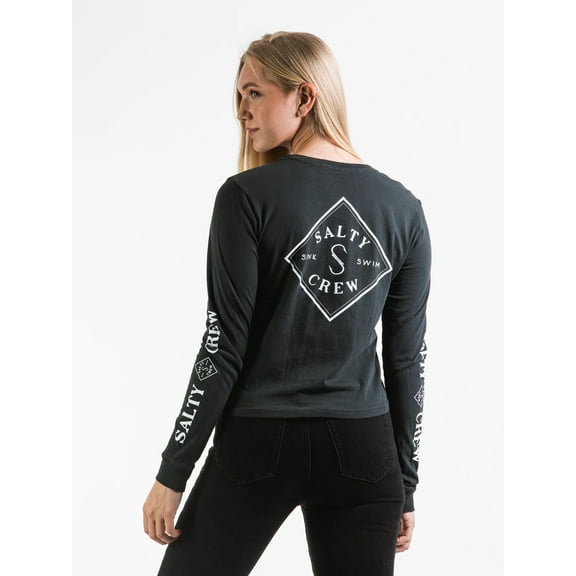 Salty Crew Women's Tippet Skimmer Long Sleeve Tee T-Shirt in Vintage Black (Medium, Vintage Black)