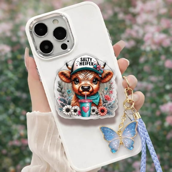 Salty Heifer MagSafe Phone Grip, Magnetic Cow Stand, Sparkly Western Accessory