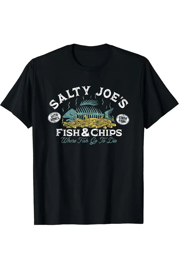 Salty Joe's Fish and Chips Logo Surf Shop Graphic T-Shirt