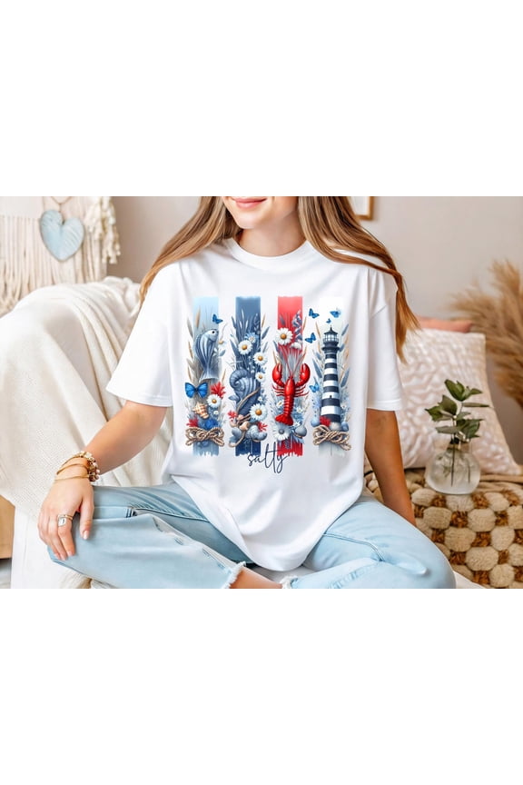 Salty Lobster T-shirt, Beach Time Shirt, Summer Shirt, Salty Vibes Tee, Lighthouse And Lobster Shirt, Summer Trip Shirt, Beach Vacation Tee, Vintage Birthday Gift