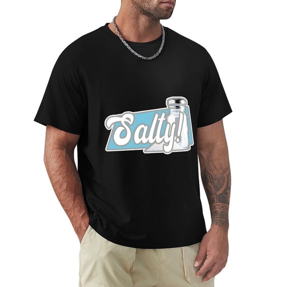 Salty Men's Cotton HD Print Short Sleeve T-Shirt Crew Neck Top Black L