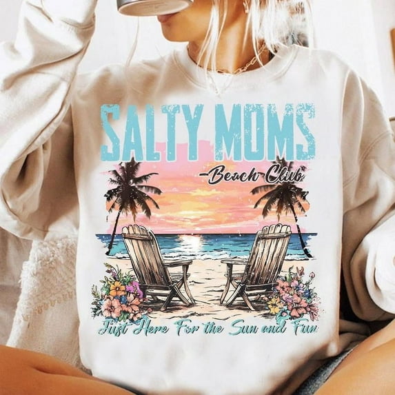 Salty Moms Beach Club Sweatshirt, Trendy Summer Shirt, Aesthetic Beach Sweatshirt, Pink Beach Girl Shirt, Funny Sarcastic Mom Sweatshirt, Mother's Day Shirt