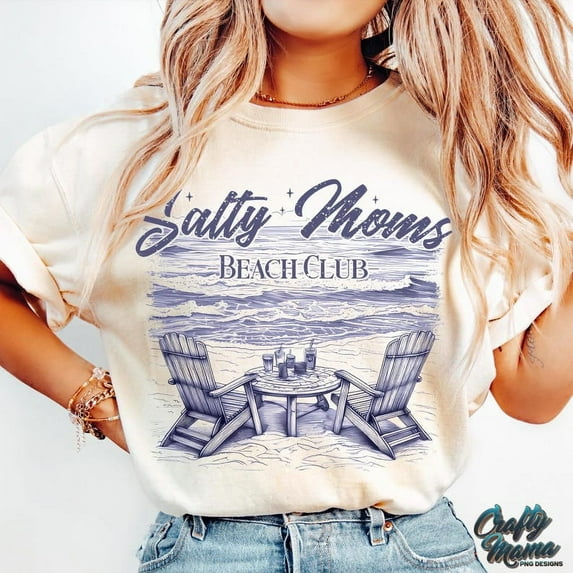 Salty Moms Beach Club T-Shirt, Funny Beach Shirt, Preppy Summer Shirt, Beach Mom T-Shirt, Trendy Summer Sublimation Design