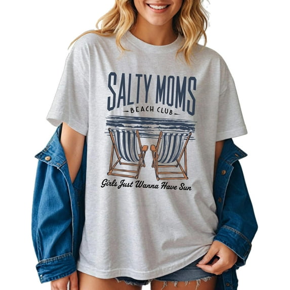 Salty Moms Beach Club T-Shirt – Girls Just Wanna Have Sun Vacation Graphic Tee