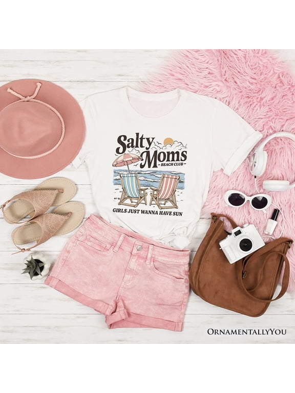 Salty Moms Beach Club T-Shirt, Retro Summer Tee for Ocean Loving Mothers