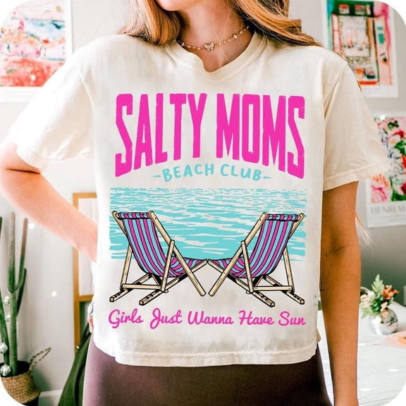 Salty Moms Beach Club T-shirt, Trendy Summer Shirt, Aesthetic Beach Shirt, Pink Beach Girl TH060646